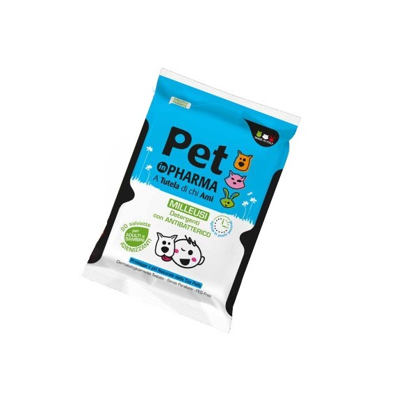 Pet In Pharma Salviette Milleusi Con Antibatterico pH Naturale 20 Pezzi