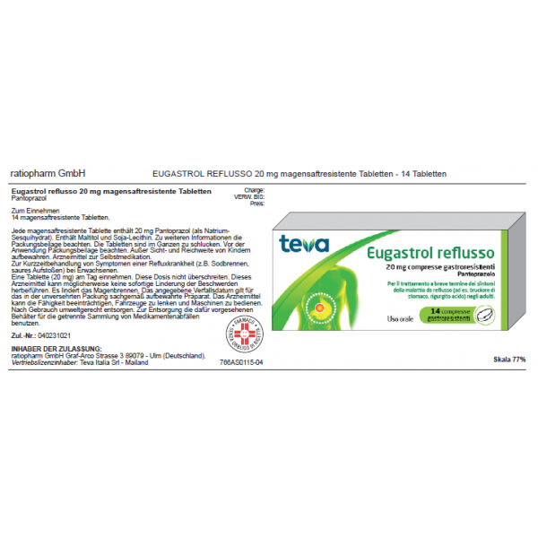 Eugastrol Reflusso 20 mg 14 Compresse Gastroresistenti