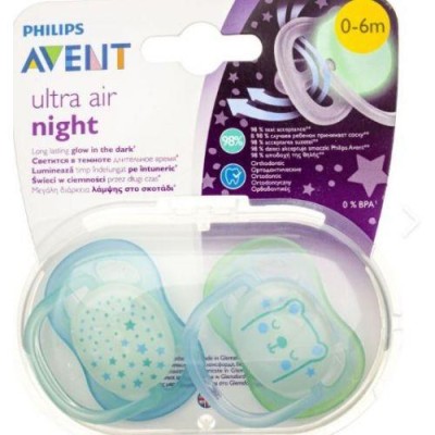 Avent Succhietto Ultra Air Night Time 0-6 Mixed 2 Pezzi
