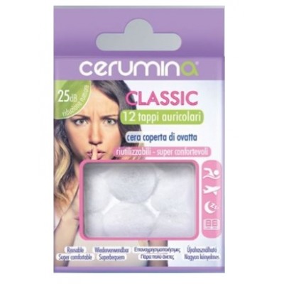 Cerumina Tappi Auricolari Classic In Cera Ricoperta Da Ovatta 12 Pezzi