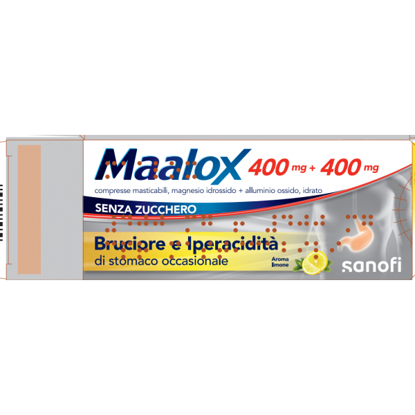 Maalox 400 mg + 400 mgi Senza Zucchero 30 Compresse Masticabil