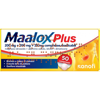 Maalox Plus Antiacido ed Antimeteorico per Iperacidità e Gonfiore 50 Compresse