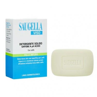 Saugella Viso Detergente Solido pH Acido Sapone allo Zolfo Pelle Impura 100 g