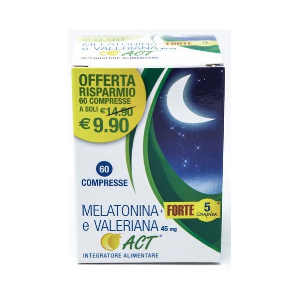 Melatonina Act + Forte 5 Complex e Valeriana 60 Compresse